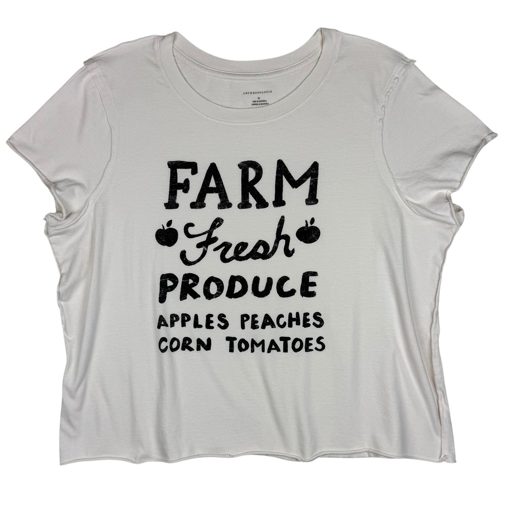 Anthropologie Farm Fresh Produce Graphic Tee Boxy Women XL Off-White Casual Chic